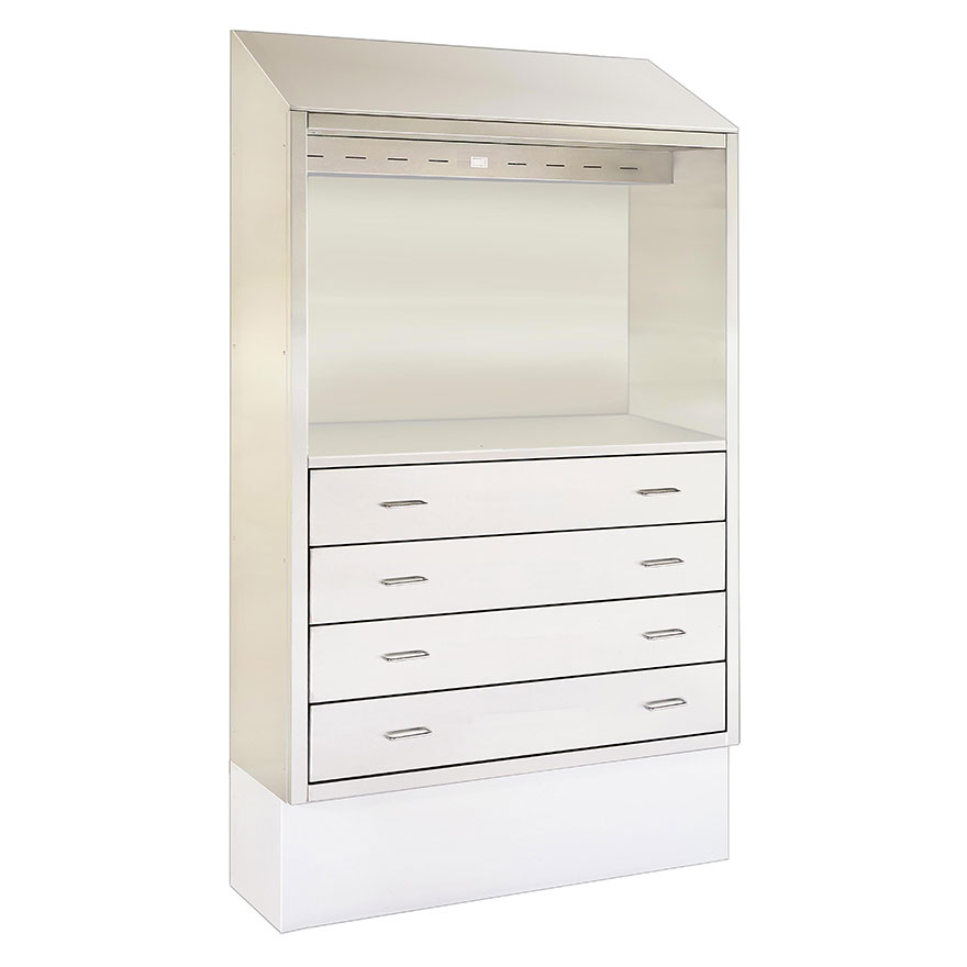SURGICAL DESK / DRAWER CABINETS Complete workstation with desk drawers and light. Many sizes, recess or surface.